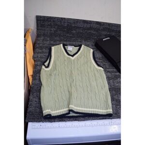 Vintage 90s Y2K Green Cable Knit Pullover Sweater Vest Boys 5 5T WORN LOOK